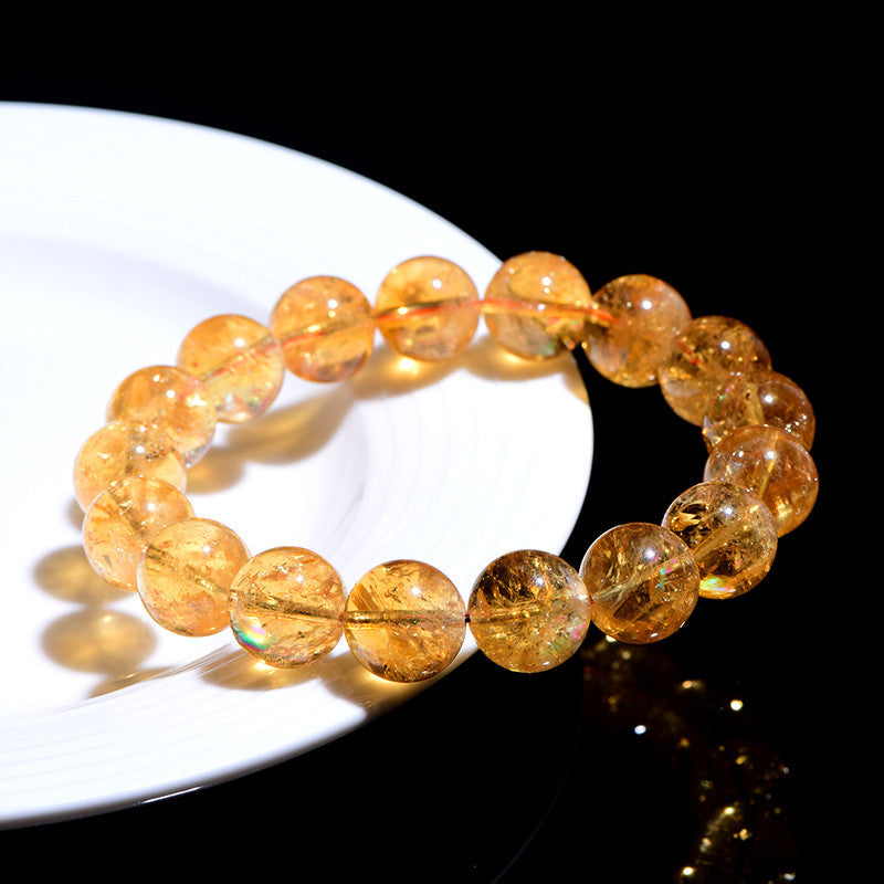 Natural Yellow Citrine and Azeztulite Rainbow Crystal Bracelet