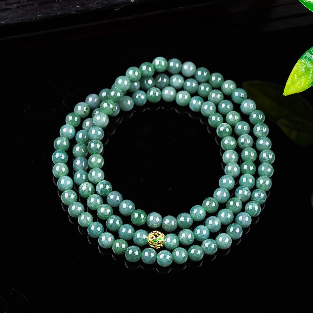 Authentic A-grade jade ice type full color round bead necklace and bracelet for women