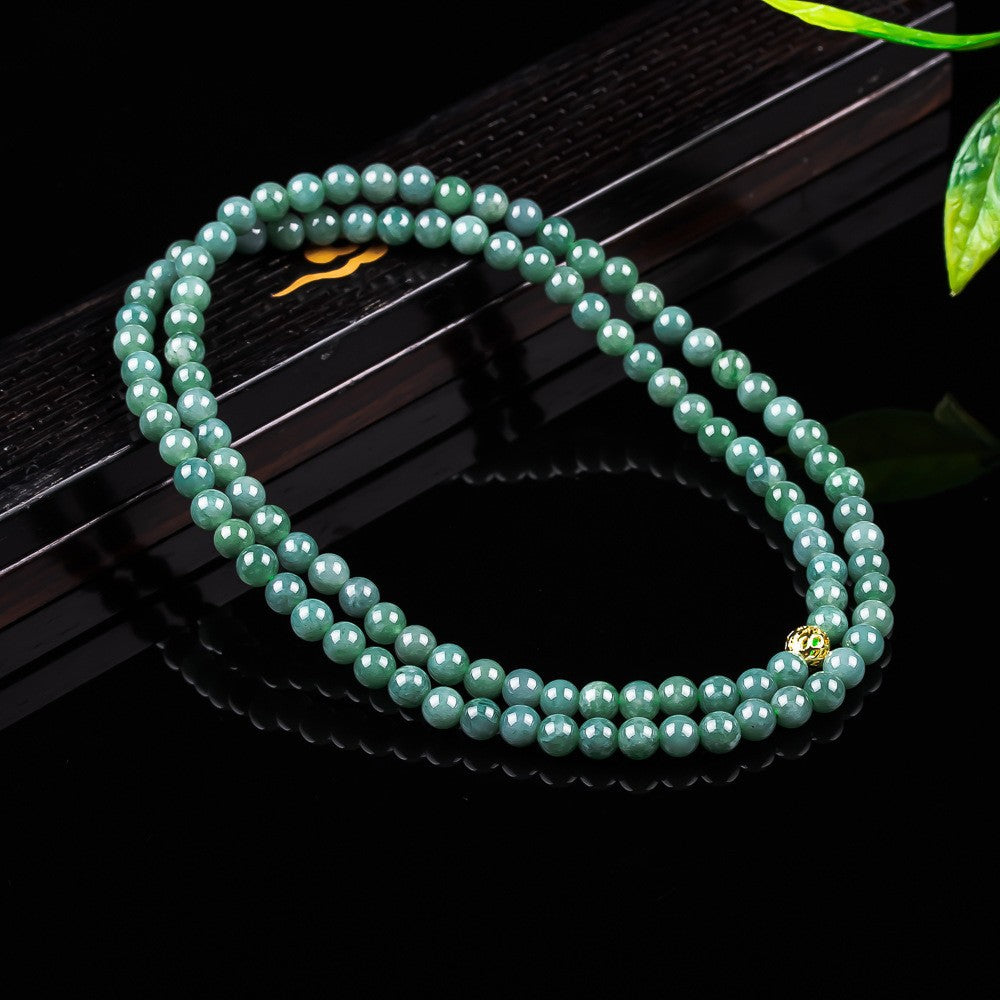 Authentic A-grade jade ice type full color round bead necklace and bracelet for women