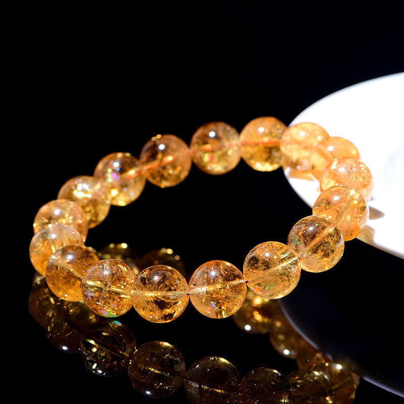 Natural Yellow Citrine and Azeztulite Rainbow Crystal Bracelet